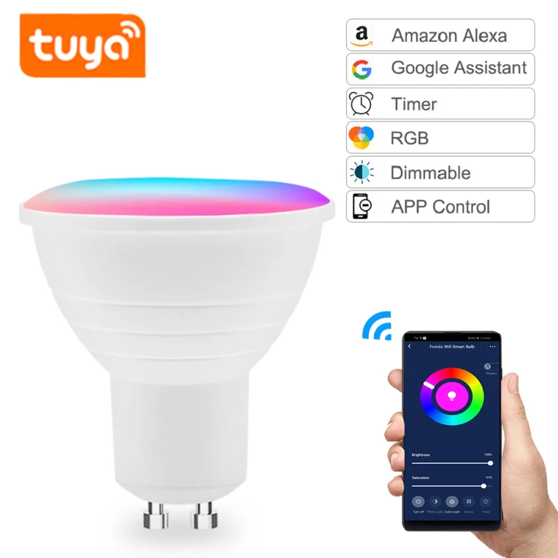 

Gu10 Spotlight Bulb Wifi Smart Light Bulb E27 GU5.3 6w RGB+CW Color Changing Lamp 220V 110V Remote Voice Control Dimmable LED