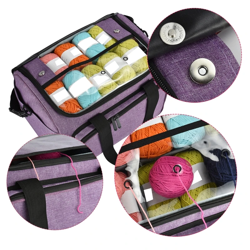 

Knitting Tool Storage Bag with Zipper and Handle Crochet Yarn Bags Cosmetic Pouch for Indoor Outdoor Wool Needles Yarn Crochet