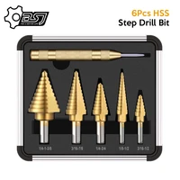 6pcs hss nano gold coated step drill bit with center punch set hole cutter drilling tool