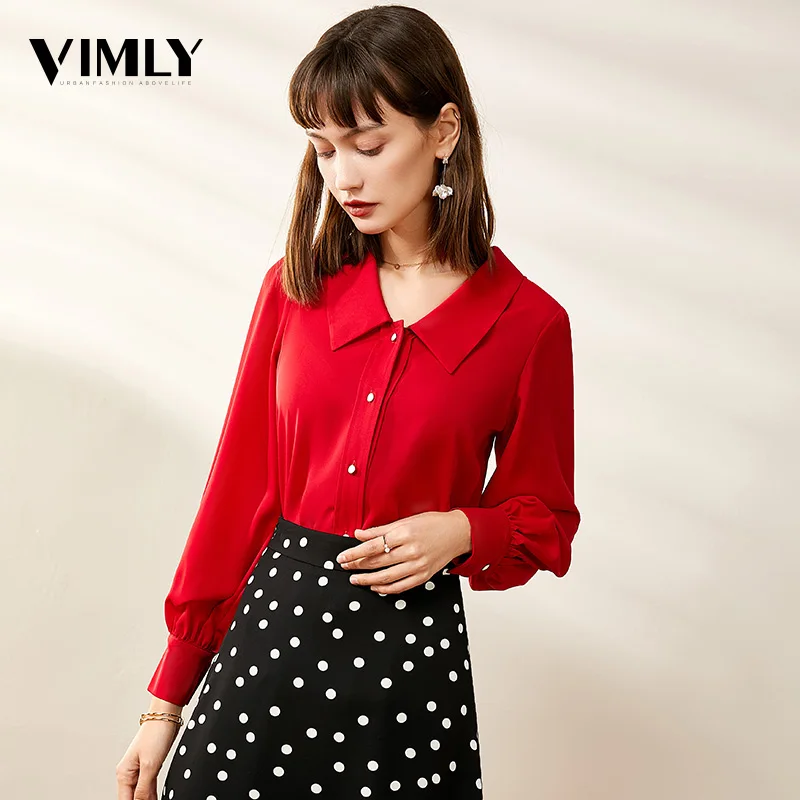 Vimly женская шифоновая блузка с длинным рукавом и фонариком рубашки для офиса