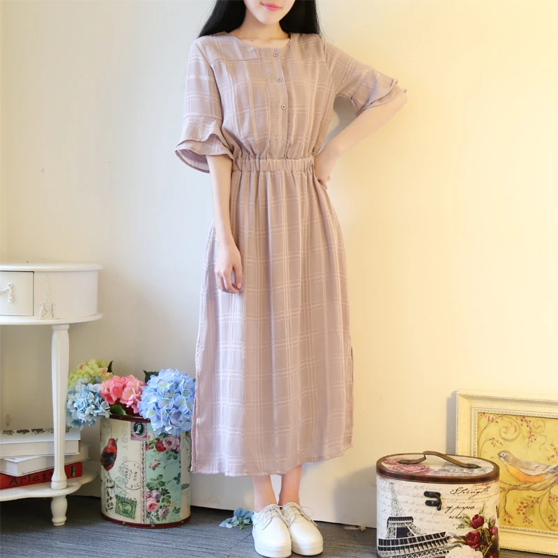 

Summer Vintage Chiffon Flare Sleeve Women's Long Dress Elegant Split Hem Dresses Ladies Casual Chic Preppy Style Dresses