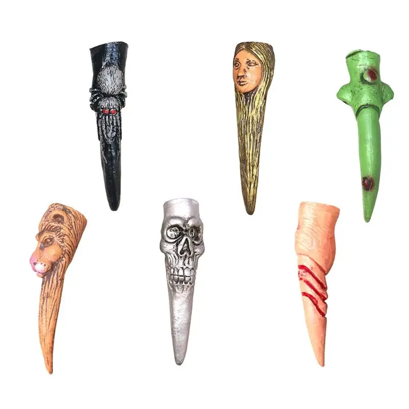 

K3NF 10Pcs/Set Simulation Skull Lion Spider False Nails Cover Scary Claws Fingernails Halloween Zombie Witch Cosplay Costume