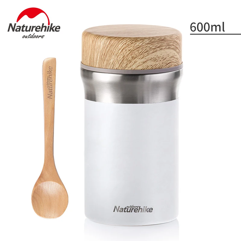 White 600ml Naturehike 300 мл 400 мл 600 мл Посуда для походов чашка для воды Термос бутылка портативная коробка для пикника Посуда с ложкой - Цвет: White 600ml