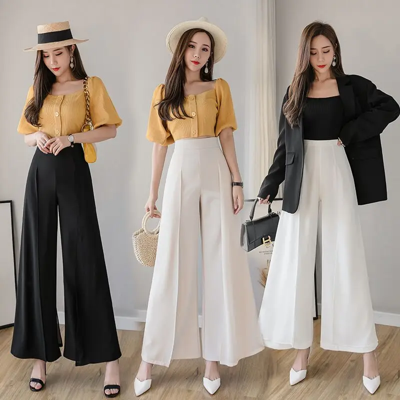 

Casual Womens Clothing Summer 2021 New Chiffon Loose Pants Women's High-Waist Vertical Thin Split Cargo Women Pants Skirt