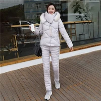two piece suits womens outfits winter hooded parka long sleeve jacket high waisted cotton pants suit women tracksuits x24