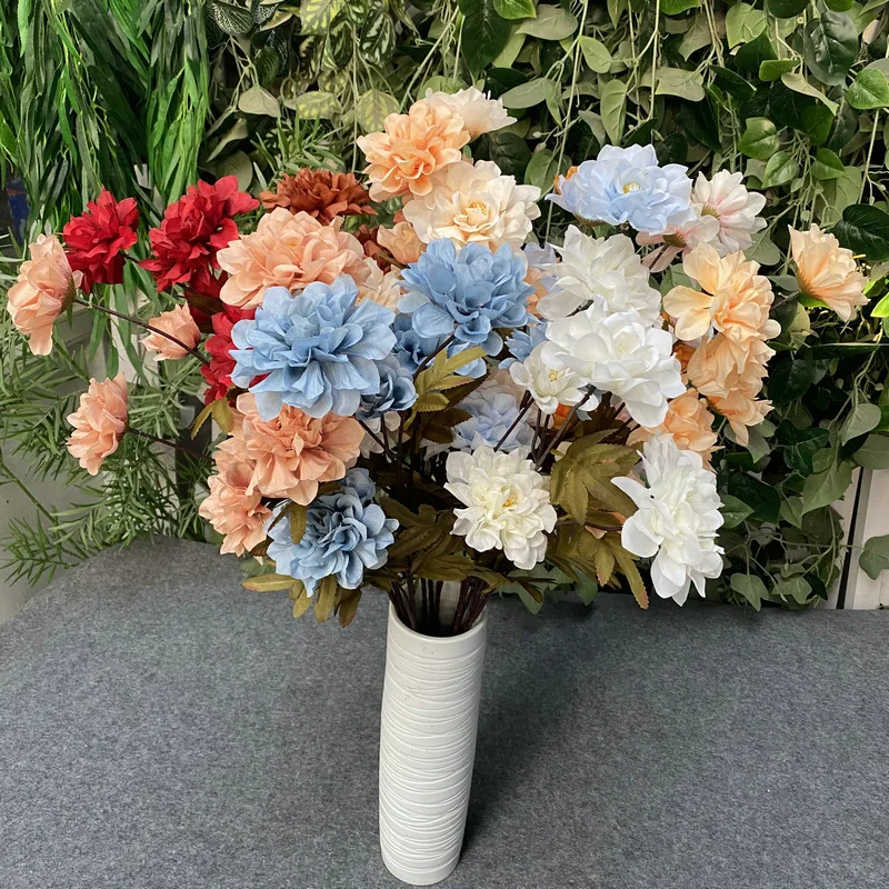 

New Year Artificial Silk+Plastic Peony Flower Branch with Ieaves Flowers Peonies for Indoor Home Decor Diy Wedding Decorations