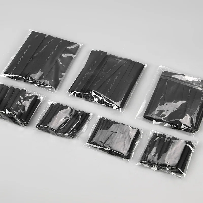 127 шт. термоусадочные трубки полиолефиновые для усадки проводов и кабелей черные