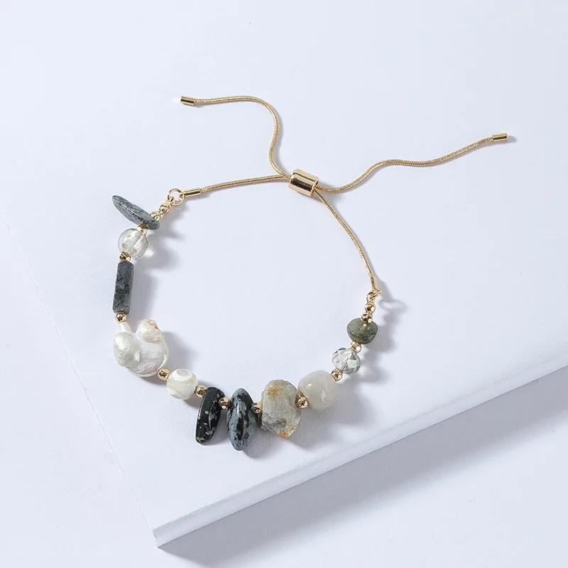 

2021 Summer New Trendy Pull Tie Chain Bracelet-Baroque Pearl Shell Natural Stone Bracelets for Women