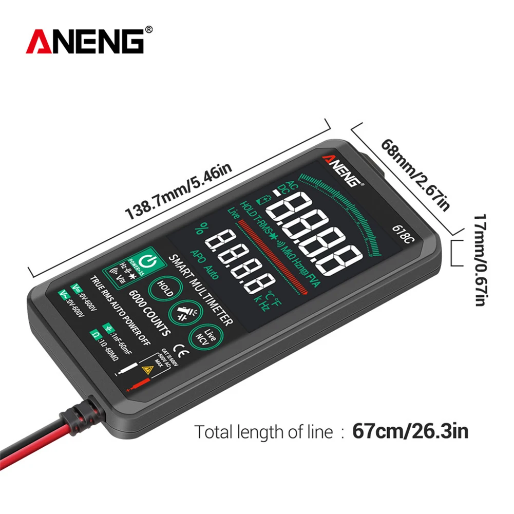 

ANENG 618C 6000 Counts Voltage Meter Digital Multimeter AC/DC Volt Ohm Tester Resistance Capacitance Diode Measurement Tool