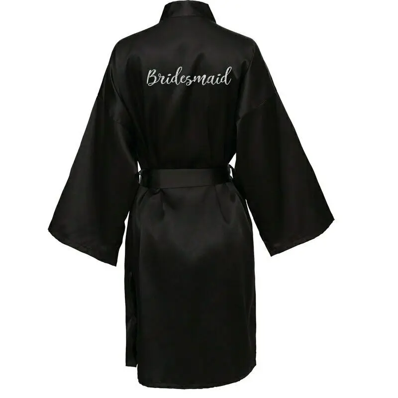 Satin Silk Robe Bride Robe Women Wedding Robe Bride Bridesmaid Robes Dressing Bridal Robes Bathrobe Black