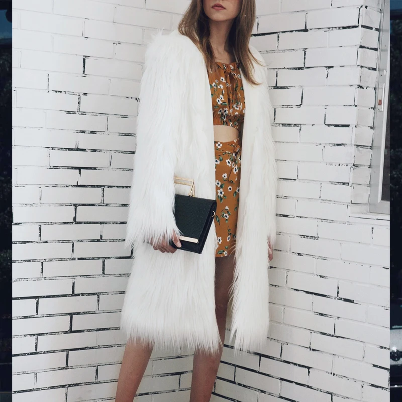 Autumn Nice Women Winter Fashion Warm Thick Coat Plush Coat Long-haired Imitation Fox Fur Hooded Jacke Fur Coats Jacket Women