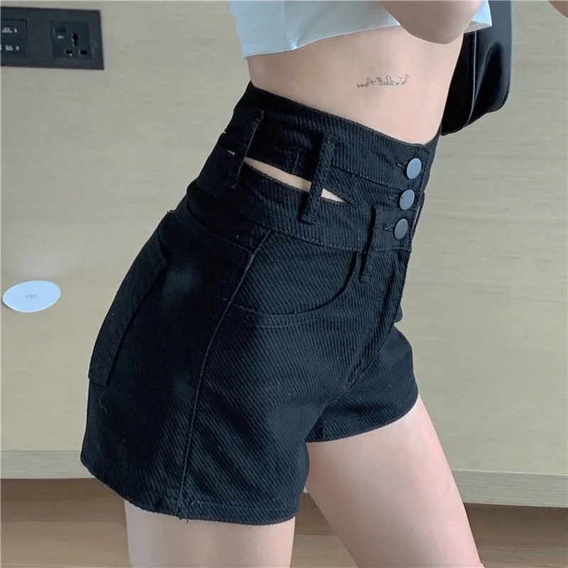 

Shorts Women High Waist Straight Denim Trousers Womens Hollow Out Personalized Chic Ins Trendy Stylish Bottoms Female Designer
