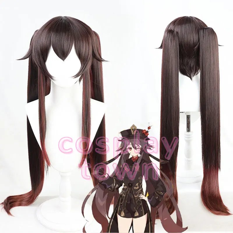 

Genshin Impact Hutao Wig&Wig Cap and Keychain,Brown Pigtails Wig Game Cosplay Costumes Anime Straight Hair for Party