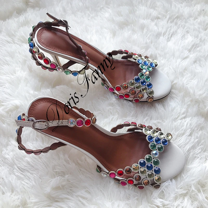Босоножки женские на высоком каблуке модные роскошные сандалии с кристаллами