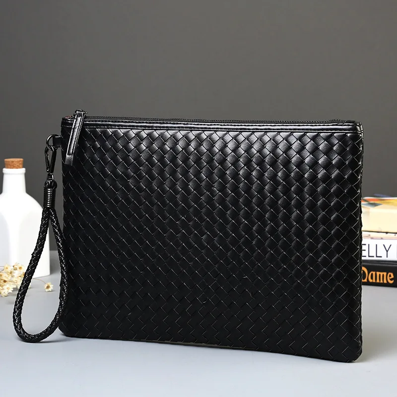 

New Fashion Men's bag Leather Weave Knitting Clutch Bag Shoulder bag Wallet Handy Bag Handbags Day Clutches Male Large Purses