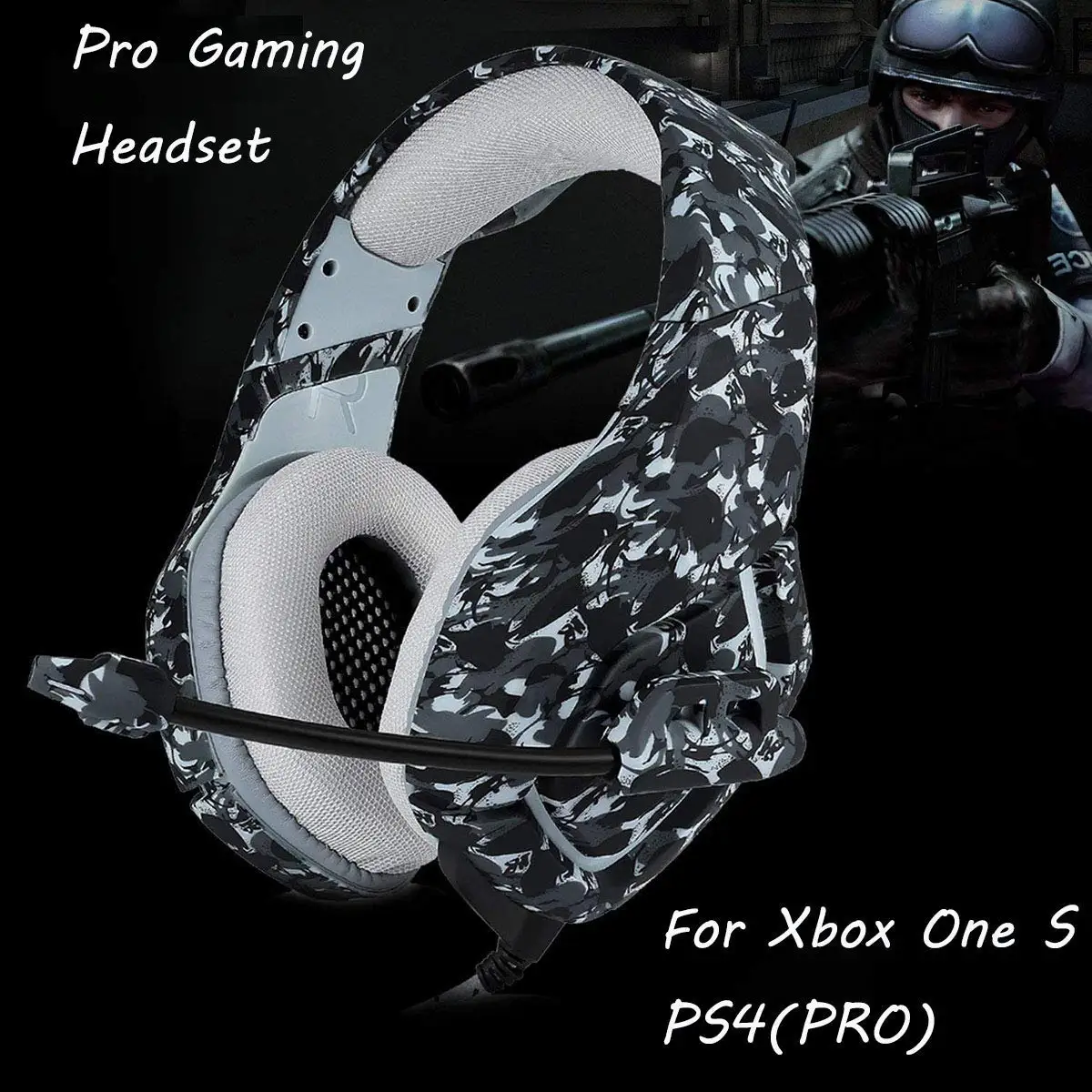 onikuma k1b camouflage gaming headset with mic and noise cancellation headphone gaming with led light for mobile phone laptop free global shipping