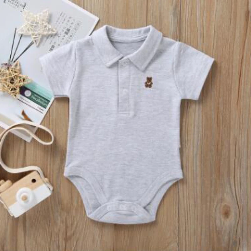 

0-2 Age boys girls clothes summer short-sleeved jumpsuit cartoon embroidered solid color triangle romper Beibei quality clothing