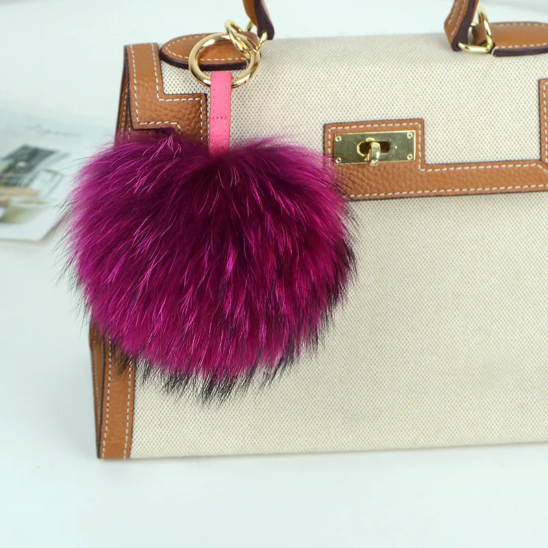 15cm Large Soft Real Raccoon Fur Ball Key Chains Fluffy Pompom Keychain Keyring Car Bag Accessory | Украшения и аксессуары