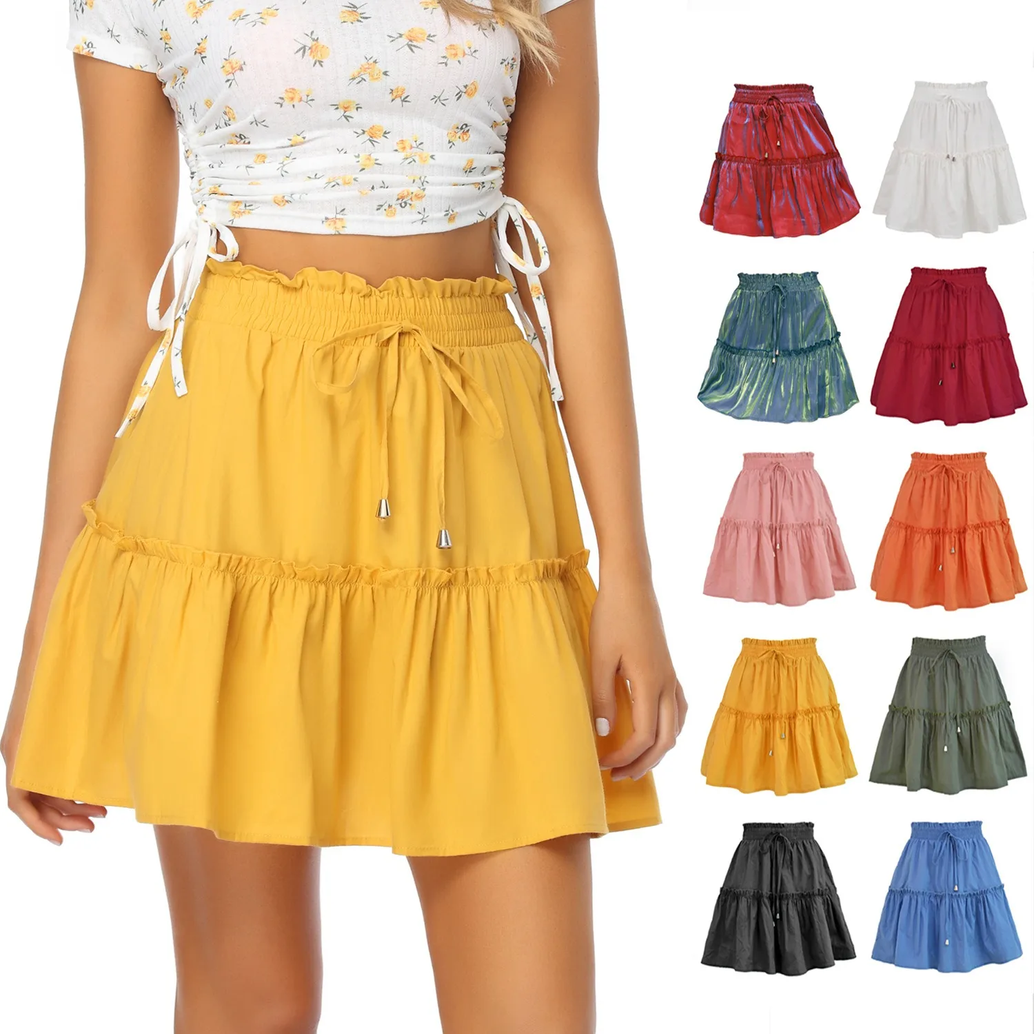 

Women's Skirt 2021 New Hot Style Women's Fashion Casual High Waist Elastic Solid Color Skirt