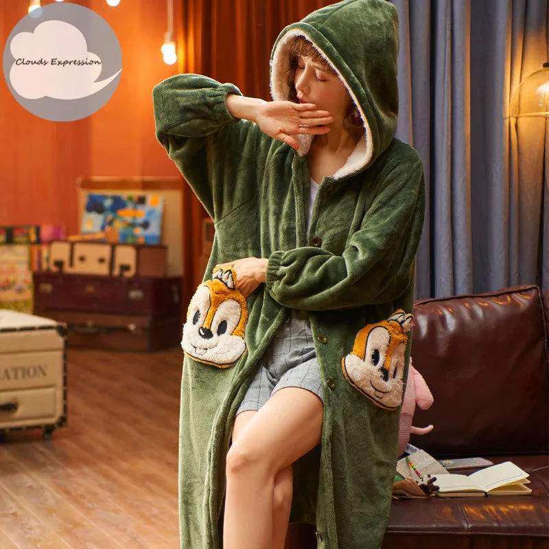 Зимний теплый халат из кораллового флиса женский ночная рубашка кимоно