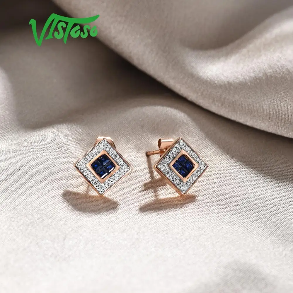 Женские золотые серьги с сапфиром VISTOSO ювелирные украшения для свадьбы помолвки