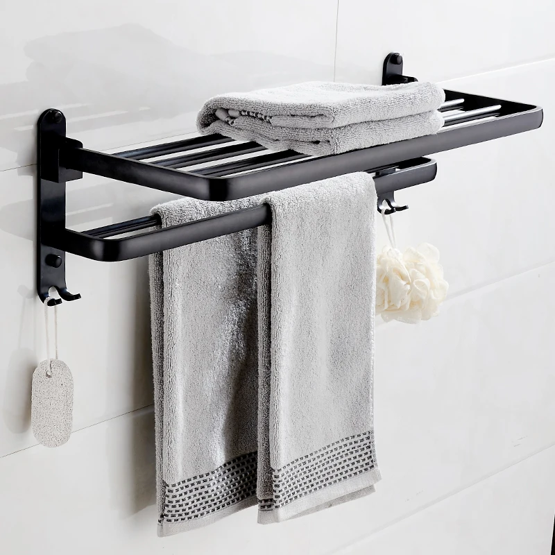towel hanger wall mounted towel rack storage shelf aluminum folding wall organizer matte towel holder bathroom shower accessorie free global shipping