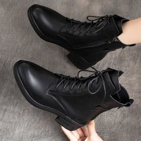 black leather shoes women ankle boots autumn winter boots for women fashion lace up boots female women shoes casual comfortable
