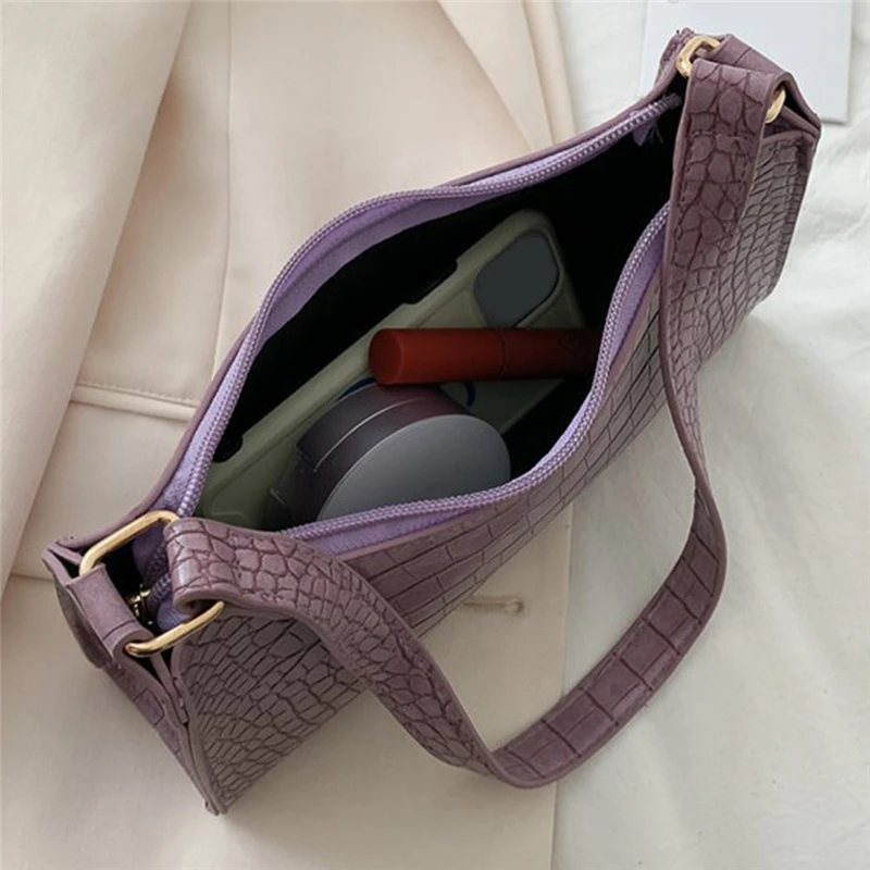 

Crocodile Pattern Women Underarm Bag Vintage Design PU Leather Ladies Small Shoulder Bags Female Tote Baguette Purse Handbags