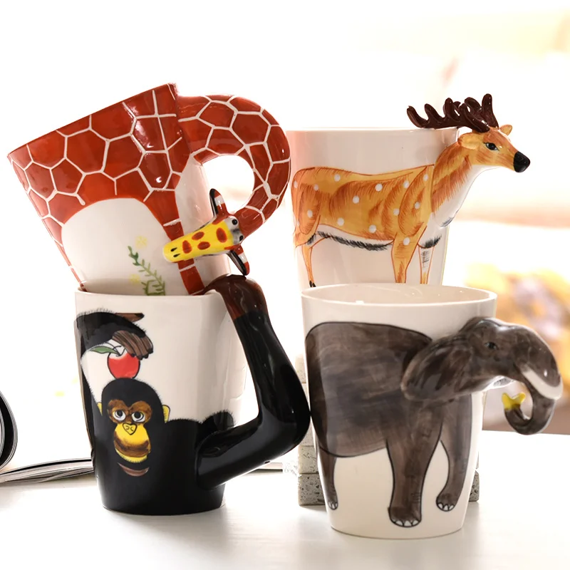 

3D three dimensional animal Mug large capacity hand painted ceramic drinking cup cute creative personality milk coffee cup