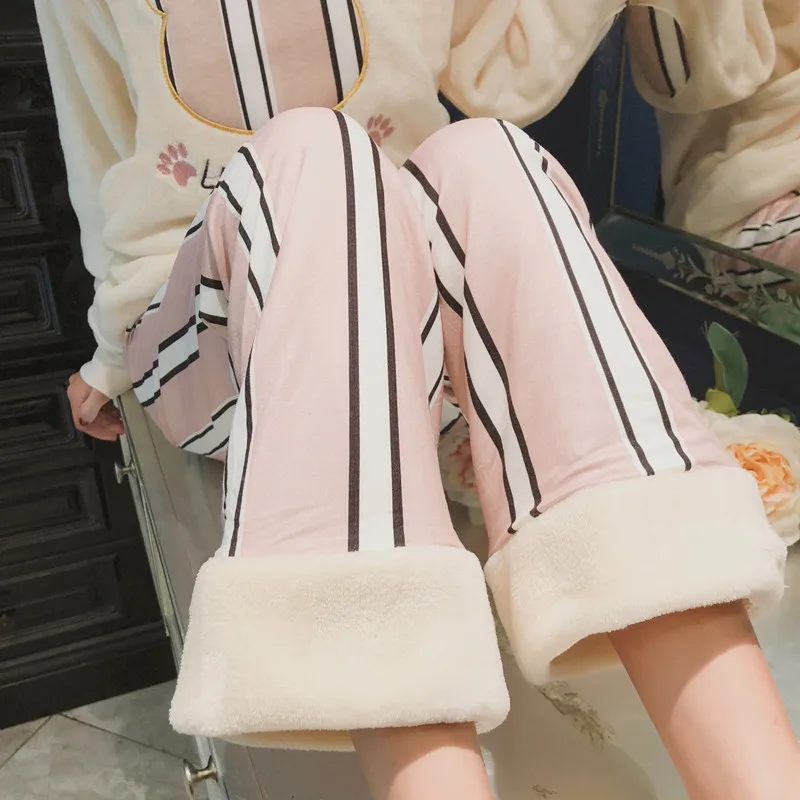 Autumn Winter Women Pyjamas Sets Pajamas Sleepwear Suit Thick Warm Coral Flannel Nightgown Female Cartoon Pijama Mujer | Женская одежда