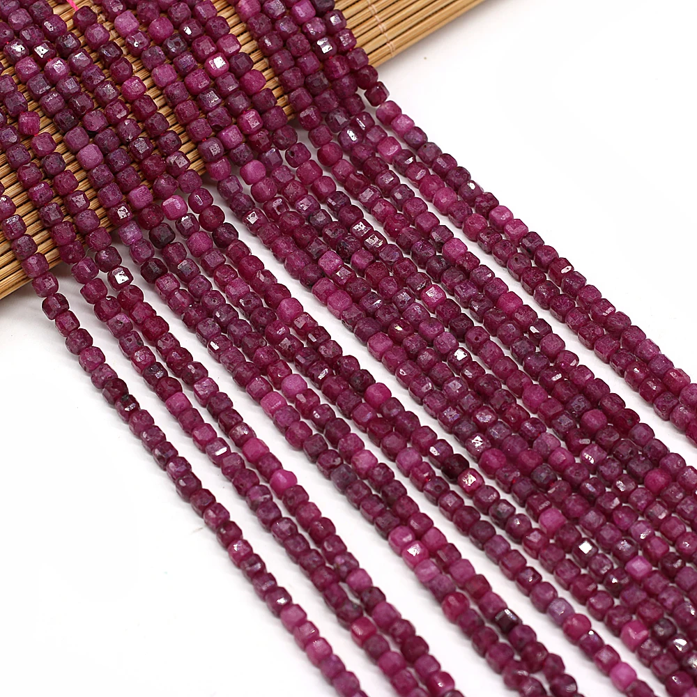 

New Natural Faceted Stone Ruby High Quality 4x4mm Irregural Shapen Loose Beads for Making Jewelry Necklace Length 38cm