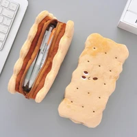 cute creative cookie sandwich soft plush pencil case bag kawaii cartoon animals coin purse kids birthday gift school stationery