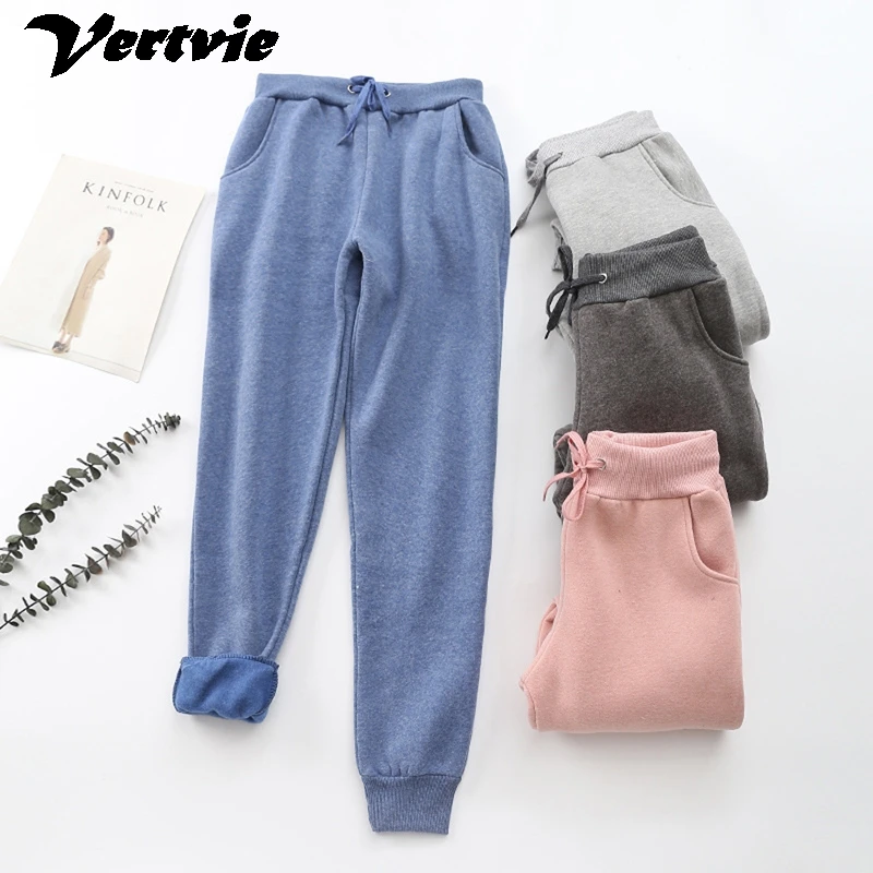 Женские повседневные спортивные штаны на осень и зиму теплые брюки с высокой