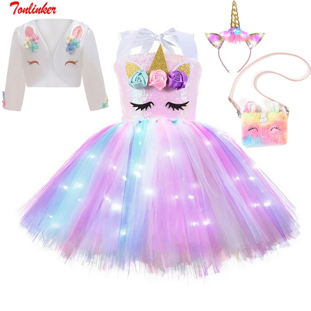 Рождественский светящийся костюм единорога для девочек вечерние на день