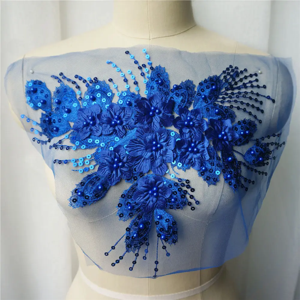 Синие белые красные блестки кисточка 3D цветок бисер кружево ткань вышитые