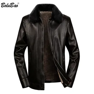 Мужская куртка BOLUBAO из искусственной кожи, зимняя брендовая мужская кожаная куртка, деловая повседневная кожаная куртка (съемный меховой воротник)