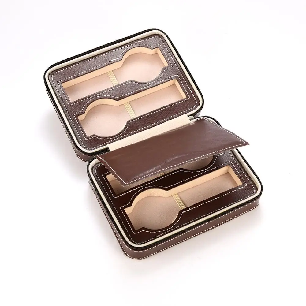 4 grids Light Brown 8 сеток из искусственной кожи, коробка для хранения часов, демонстрация часов, дисплей, коробка для хранения, чехол, лоток Zippere, для путешествий, ювелирные изделия, чехол для коллекционера часов - Цвет: 4 grids Light Brown