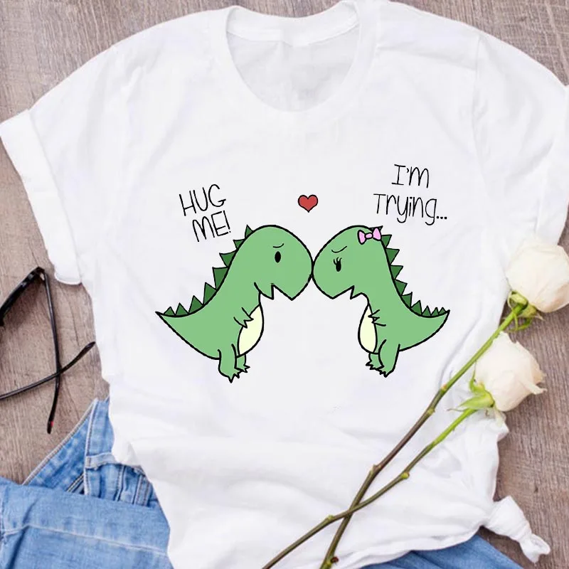 Женская футболка с рисунком мультипликационного динозавра модная Милая женская