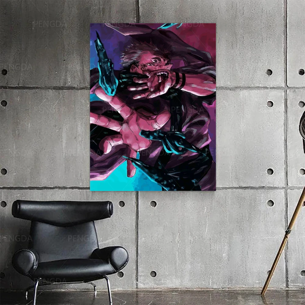 

Home Decor Wall Artwork Canvas Fight Black Blue Jujutsu Kaisen Painting Print Posters Picture Cuadros Boy For Bedroom No Frame