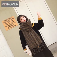 visrover brown checked winter scarf for women fashion female shawl cashmere handfeeling winter wraps warm autumn hijab gift