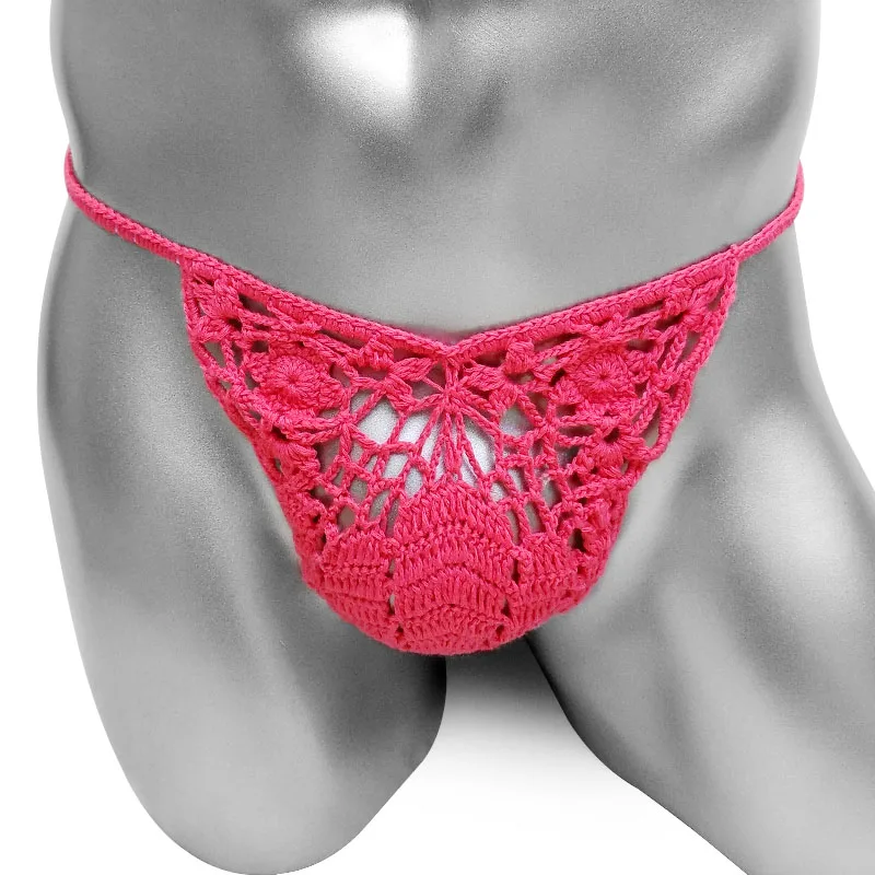 Sissy Crochet Panties Bikini Hollow out Handmade Sexy Mens Lingerie G string Thong Underwear  High quality Cotton Sissy Panties