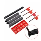 Набор резцов для токарного станка, твердосплавные лезвия DCMT07 10 шт. + 4 держателя для токарного станка + 4 гаечных ключа для токарного станка