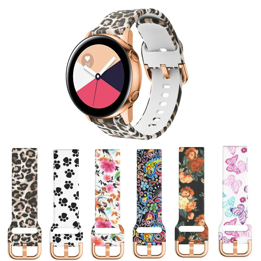 

20MM Bands For Samsung Galaxy Watch Active 2 Watchbands Printed Silicone Strap 44mm 40mm 42m Silicone Sports Band Wrist Strap