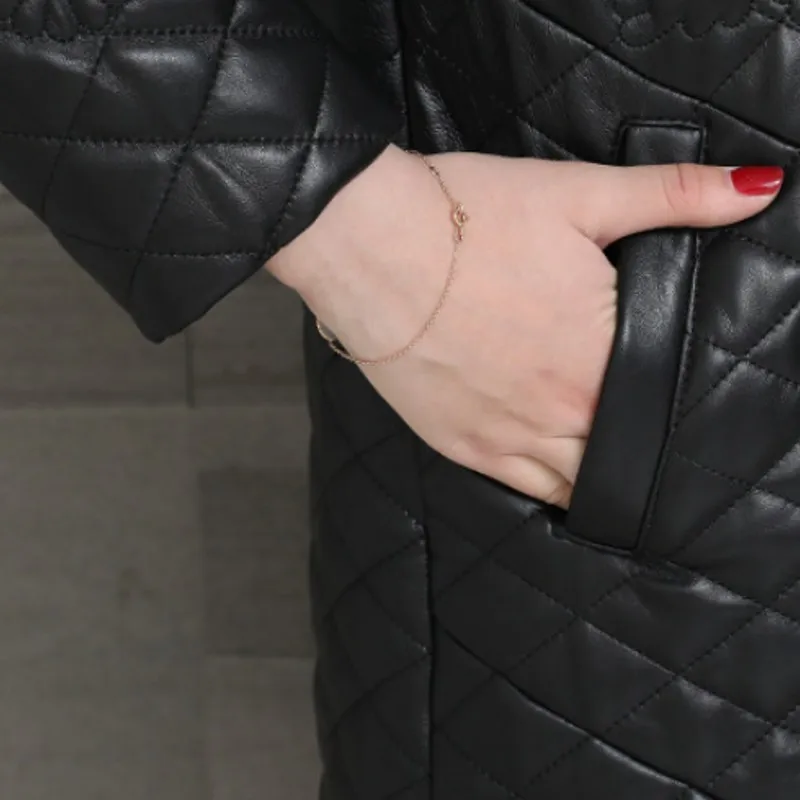 Дизайнерское пальто из натуральной кожи для женщин OL стиль вышивка цветочный