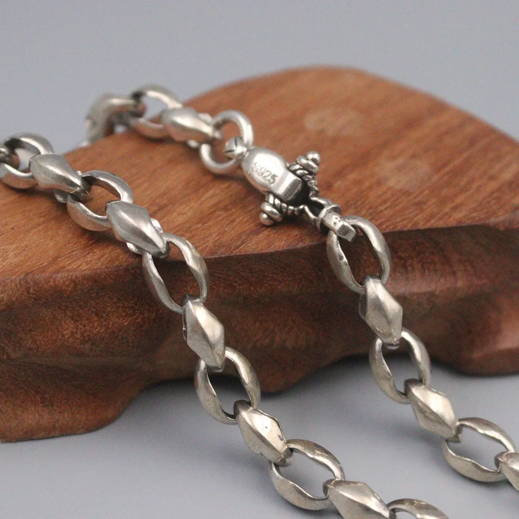 

Real Silver 925 Necklace For Men Big Circle Chain 8mm Retro Domineering Silver Jewelry Boyfriend Gift 22inchL New