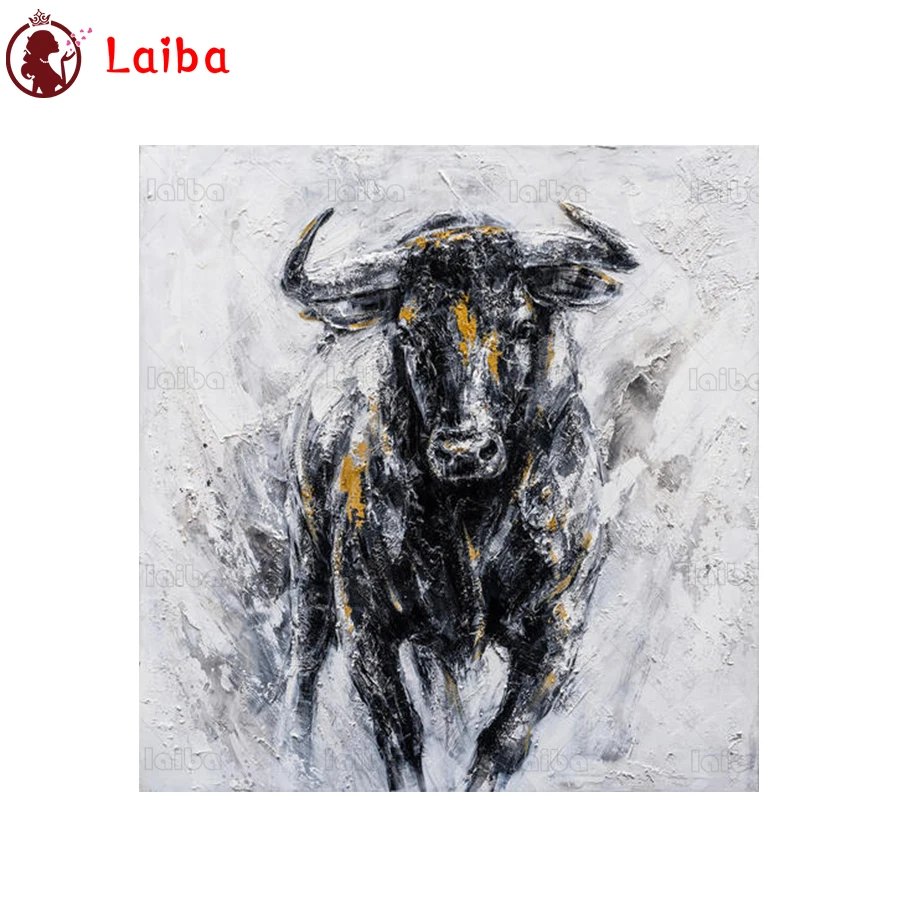 

Алмазная живопись, абстрактное искусство с изображением животных, бегущий бык, квадратная Алмазная вышивка «сделай сам», Круглый Декор для ...