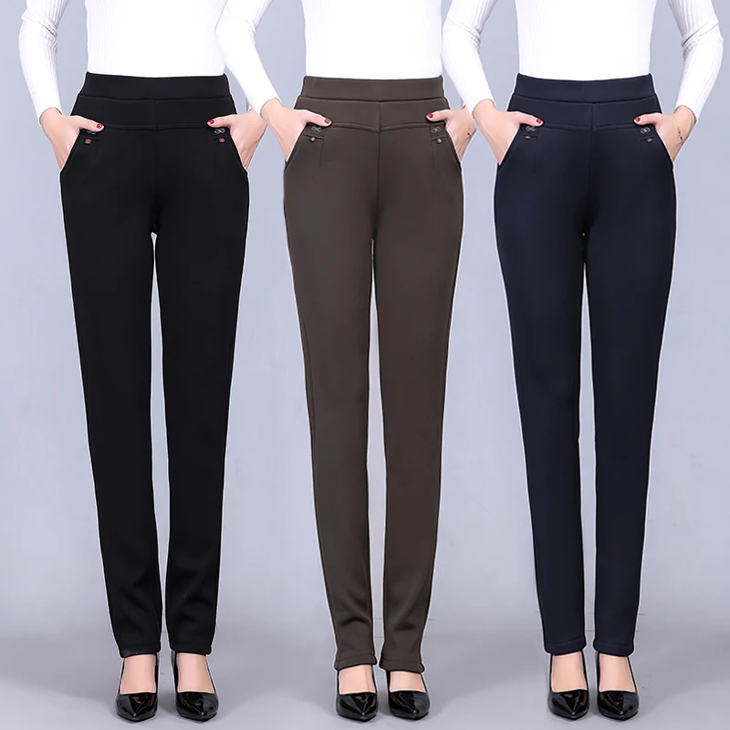 Размера плюс 5XL добавьте бархатные мама брюки 2021 однотонные Цвета с завышенной