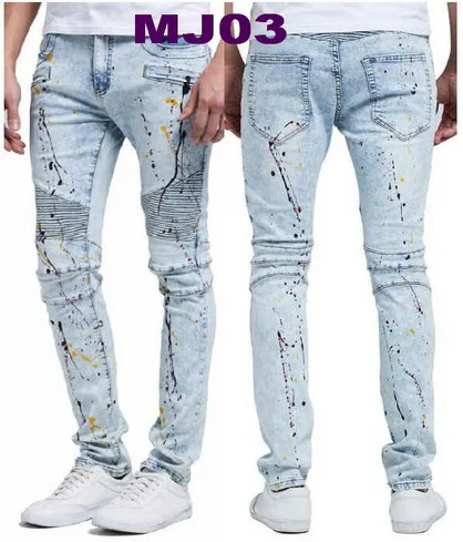 Men Skinny Jeans Stretch Ripped Pants Streetwear Men Denim Pant Biker Jeans With Splashed Holes Multiple Styles Jeans