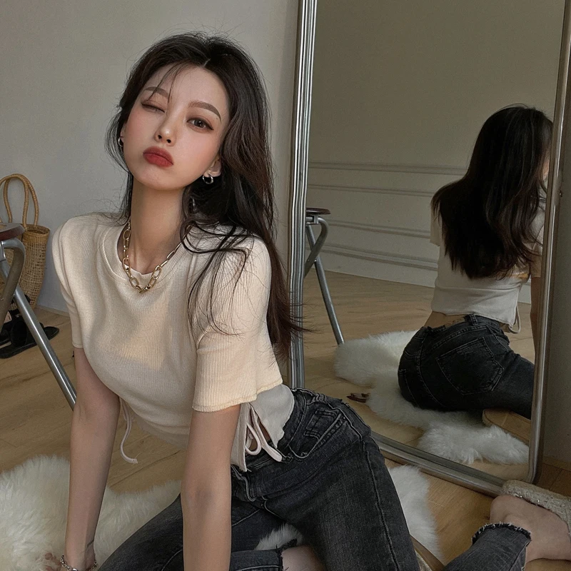 

Crop Top Y2k Aesthetic T-shirt for Women Summer O-Neck Korean Fashion Clothing New Arrival Ropa De Mujer Tees Ulzzang Casual