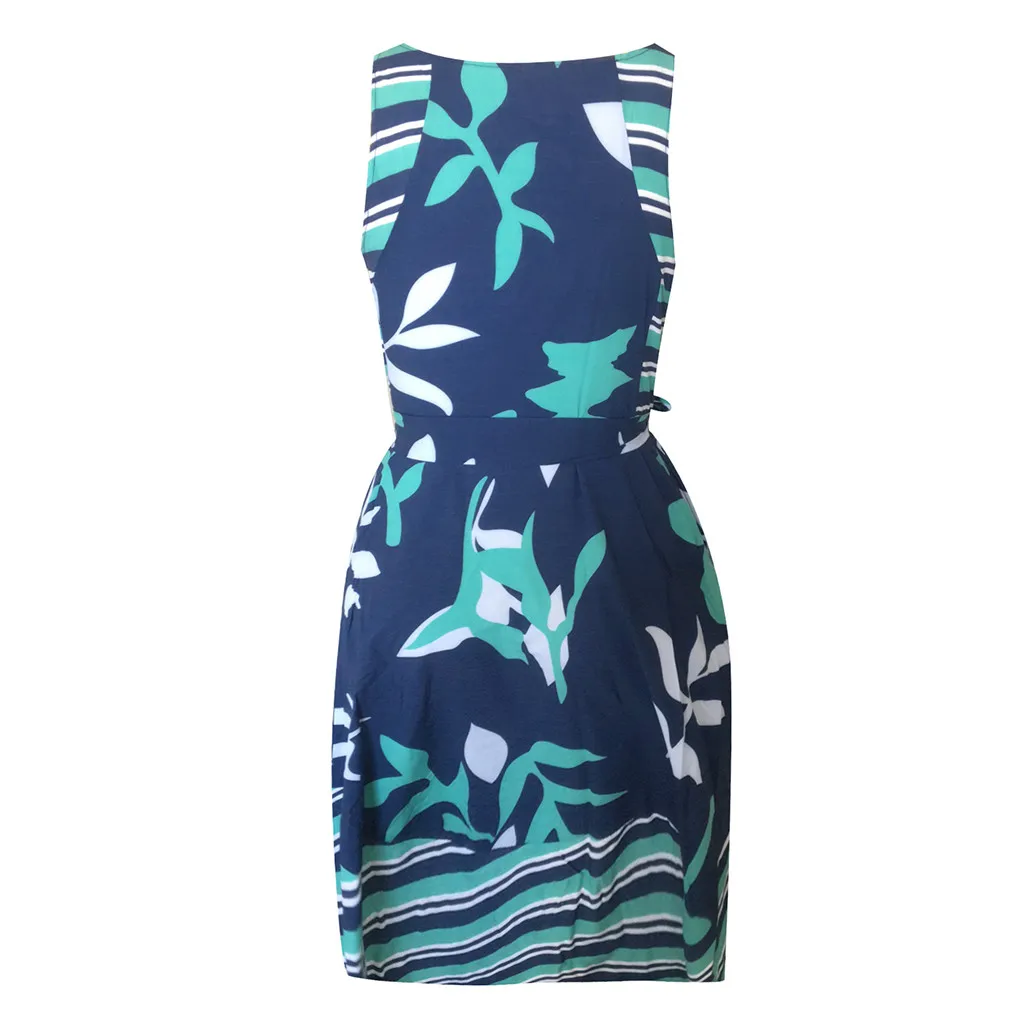 

Women's Dresses Summer Plus Size Sleeveless Boho Print Sashes A Line Dress Ladies Beach Sundress Robe Vestidos verano 2019 mujer